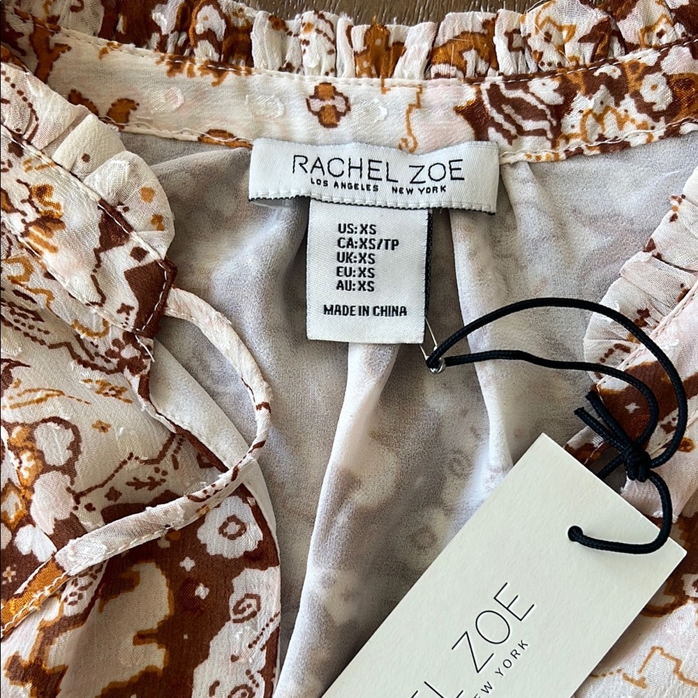 Rachel Zoe Brown and Cream Women's Boho Blouse Top - Picture 2 of 4